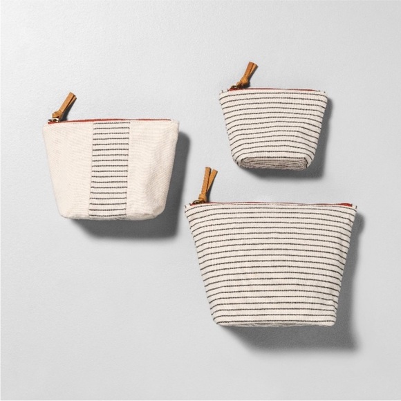 HEARTH & HAND NWT 3pc zippered companies striped travel bags -sour cream/jet gra - Picture 3 of 6